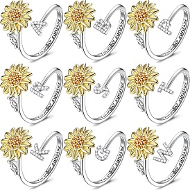 Регулируемые вращающиеся манжеты из латуни со стразами, письмо и подсолнух, Словом ты мое солнышко, Кольцо-спиннер для успокоения беспокойства, медитации, платина и светлое золото