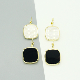 Minimalist Geometric Earrings with 925 Silver Pins and Black/White Square Pendants