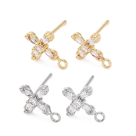 Cross Brass Micro Pave Cubic Zirconia Stud Earrings Finding