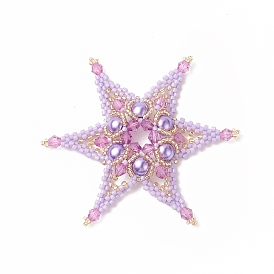 Handmade Loom Pattern Seed Beads, with Baking Painted Pearlized Glass Pearl Round Beads, Star Pendants