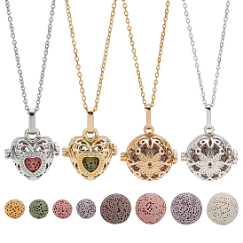 Набор для изготовления ожерелий своими руками, в том числе бусины из натуральной лавы, 304 из нержавеющей стали цепи ожерелья, латунные диффузор Locket подвески