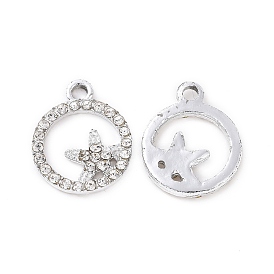 Alloy Crystal Rhinestone Pendants, Flat Round with Star Charms