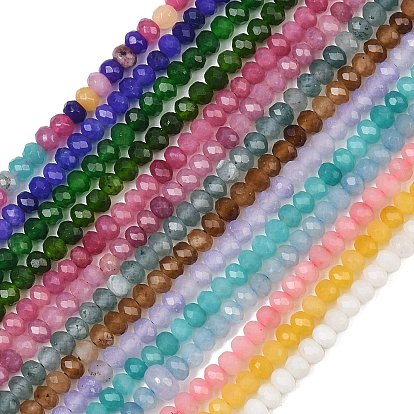 Dyed Natural Whie Jade Beads Strands, Rondelle, Faceted