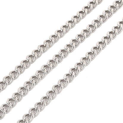 304 Stainless Steel Cuban Link Chains, Unwelded, with Spool