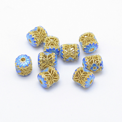 Electroplate Brass Enamel Beads, Cadmium Free & Lead Free, Barrel, Golden