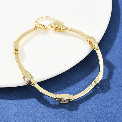 Латунные браслеты-цепочки с микропаве из прозрачных кубических цирконий для женщин, стойки покрытие, долговечный, без свинца и без кадмия