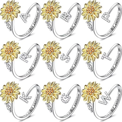 Регулируемые вращающиеся манжеты из латуни со стразами, письмо и подсолнух, Словом ты мое солнышко, Кольцо-спиннер для успокоения беспокойства, медитации, платина и светлое золото