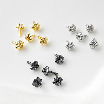Brass Pave Clear Cubic Zirconia Head Pins, Flower, for Baroque Pearl Making