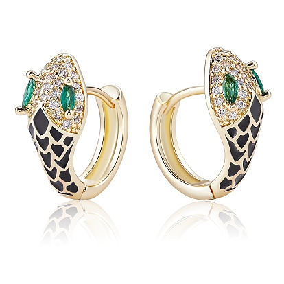 Серьги-кольца со змеей из кубического циркония с эмалью, золотые серьги на петлях из латуни для женщин, без кадмия и без свинца