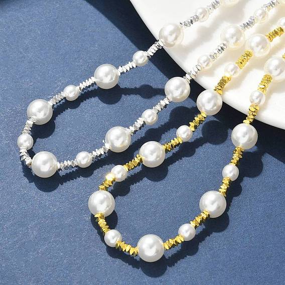 304 Женские круглые ожерелья из нержавеющей стали и пластика ABS с имитацией жемчуга, ионное покрытие (ip), белые