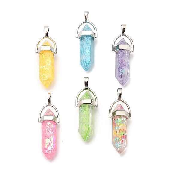 Эпоксидная смола подвески, с блестящими пайетками внутри и фурнитурой из сплава, граненые, форма пули