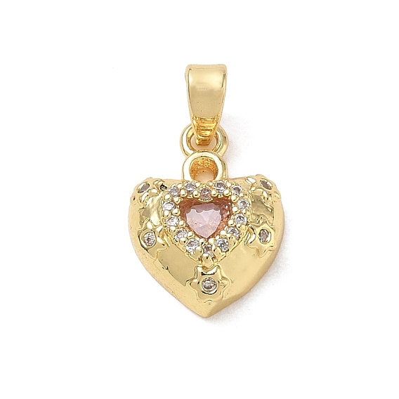Brass Micro Pave PeachPuff Cubic Zirconia Pendants, Heart Charms