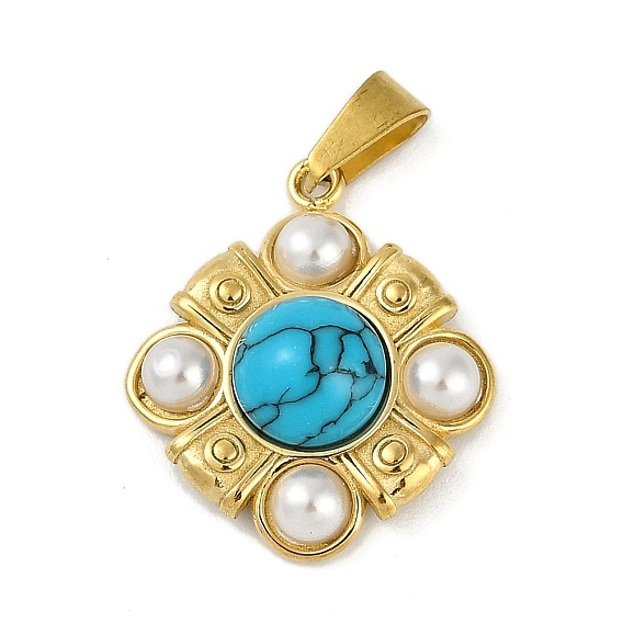 Ионное покрытие (ip) 304 кулон из нержавеющей стали, с синтетической бирюзой и АБС-пластиком, ромб