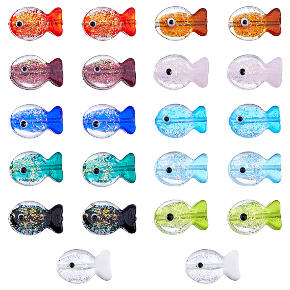 22pcs 11 couleurs perles de poisson en verre soufflé faites à la main, avec l'émail, dégradé de couleur