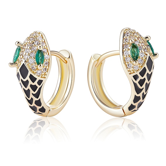 Серьги-кольца со змеей из кубического циркония с эмалью, золотые серьги на петлях из латуни для женщин, без кадмия и без свинца