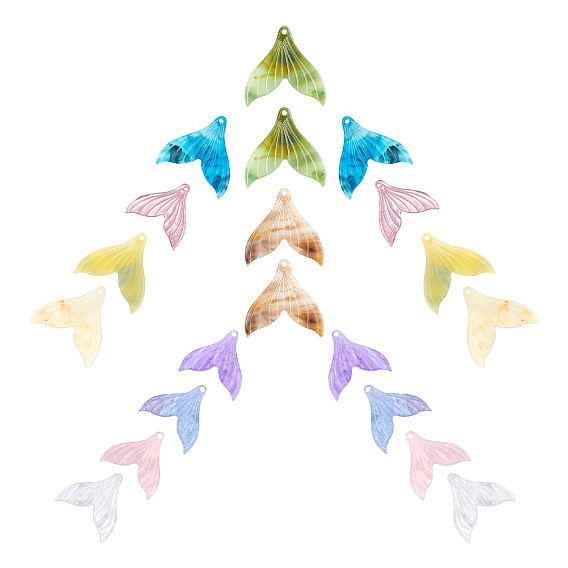 20Pcs 2 Sizes Cellulose Acetate(Resin) Pendants, Mermaid Tail