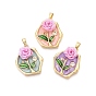Латунь эмаль подвески, шестиугольные и цветочные подвески, с использованием смолы и микропаве из прозрачного кубического циркония, реальный 18 k позолоченный
