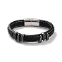 Men's Braided Black PU Leather Cord Bracelets, Dragon's Claw 304 Stainless Steel Link Bracelets with Magnetic Clasps