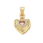 Brass Micro Pave PeachPuff Cubic Zirconia Pendants, Heart Charms