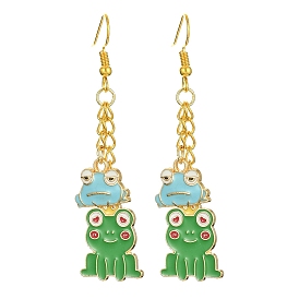 Alloy Enamel Frog Dangle Earrings with Iron Earring Pins for Women