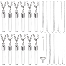 12шт. прозрачные стеклянные флаконы для духов в форме колонны с крышкой из цинкового сплава, подвески для женщин и мужчин, с 1 мешком 316 бункером-воронкой из нержавеющей стали