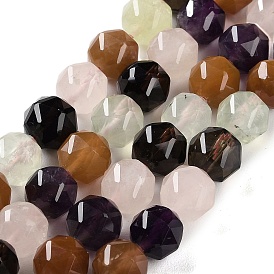 Natural Mixed Gemstone Beads Strands, Star Cut Round Beads