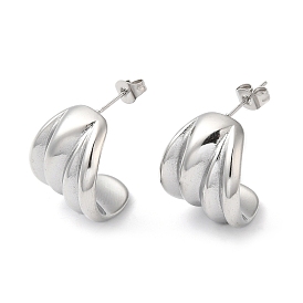 304 Stainless Steel Curved Leaf Stud Earrings for Women