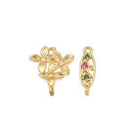 Шармы-соединители из латуни с паве из кубического циркония, овальные цветочные звенья, долговечный, стойки покрытие, реальный 18 k позолоченный