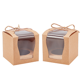 BENECREAT Kraft Paper Gift Box, with Window and Hemp Rope, Wedding Decoration, Folding Boxes, Square
