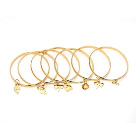 304 Stainless Steel Bangle Sets, with Mixed Shape Charm
