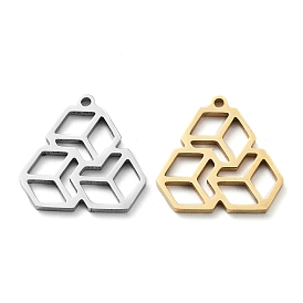 304 Stainless Steel Pendants, Laser Cut, Hexagon Charm