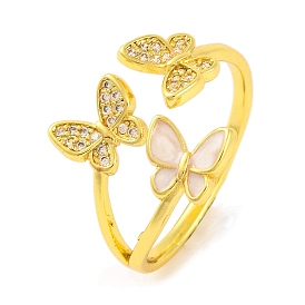 Butterfly Clear Cubic Zirconia Open Cuff Ring, Brass Enamel Finger Rings for Women