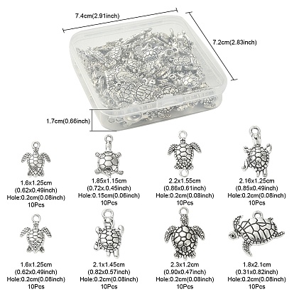 DIY Sea Turtle Jewelry Making Finding Kit, Including 80Pcs 8 Style Tibetan Style Zinc Alloy Pendants & Links connectors