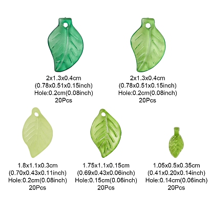 100Pcs 5 Style Transparent Acrylic Pendants, Leaf