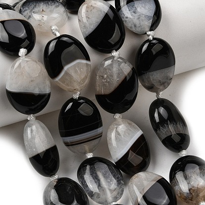 Природный агат бисер нитей, окрашенная и подогревом, Плоско-овальные