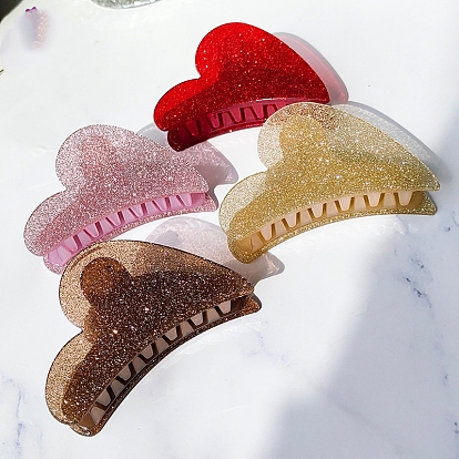 Glitter Heart Shape Acrylic Claw Hair Clips, Hair Accessories for Women Girls