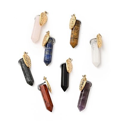 Snake Head Natural Gemstone Pointed Pendants, with Ion Plating(IP) Platinum & Golden Tone 304 Stainless Steel Findings, Faceted Bullet Charm