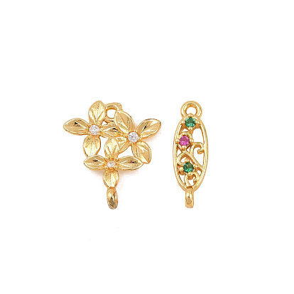 Шармы-соединители из латуни с паве из кубического циркония, овальные цветочные звенья, долговечный, стойки покрытие, реальный 18 k позолоченный