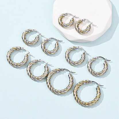 304 двухцветные серьги-кольца из нержавеющей стали, твист кольцо, ионное покрытие (ip)