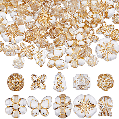 100 шт. 10 стили металлические прозрачные акриловые бусины, с золотым покрытием, разнообразные