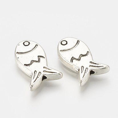 Сплавочные овальные бусины тибетского стиля , рыба, без кадмия и без свинца