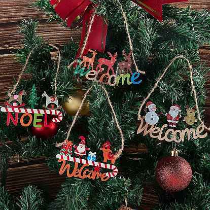 8Pcs 8 Style Christmas Decorative Wooden Door Sign, Wood Big Pendants for Door, Hanging Ornament, Mixed Shape