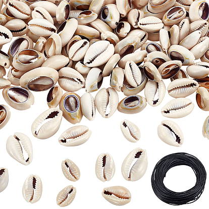 Набор для самостоятельного изготовления ожерелья из натуральных ракушек, включая натуральные бусины из ракушек каури, без отверстия , вощеный шнур полиэстера