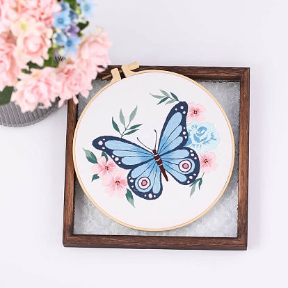 Insect Butterfly DIY Embroidery Kits, Including Printed Fabric, Embroidery Thread & Needles, Embroidery Hoop