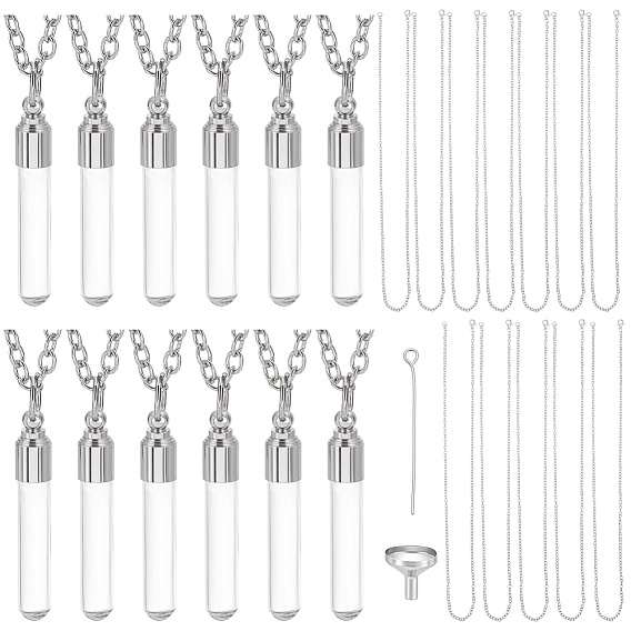 12шт. прозрачные стеклянные флаконы для духов в форме колонны с крышкой из цинкового сплава, подвески для женщин и мужчин, с 1 мешком 316 бункером-воронкой из нержавеющей стали