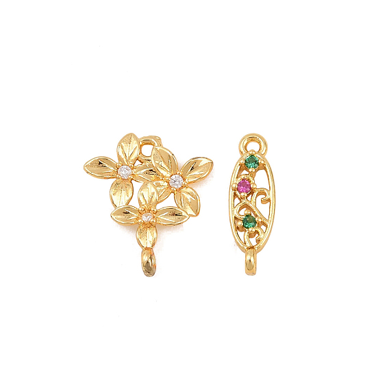 Шармы-соединители из латуни с паве из кубического циркония, овальные цветочные звенья, долговечный, стойки покрытие, реальный 18 k позолоченный