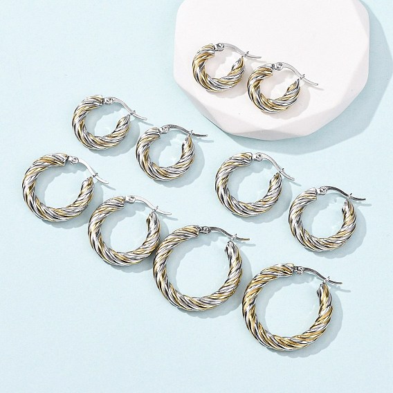 304 двухцветные серьги-кольца из нержавеющей стали, твист кольцо, ионное покрытие (ip)