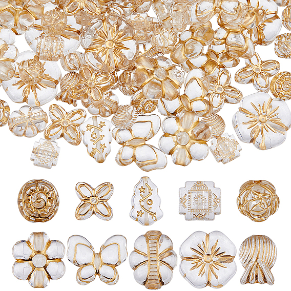 100 шт. 10 стили металлические прозрачные акриловые бусины, с золотым покрытием, разнообразные