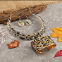Комплект из колье, браслета-манжеты и серег-подвесок из сплава со стразами и смоляной крошкой, плоских круглых цепочек