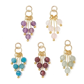 Натуральные смешанные драгоценные камни, ограненные круглые бусины, подвески-кисточки, с 304 фурнитурой из нержавеющей стали, золотые